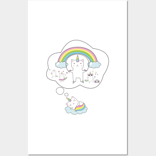 Caticorn T shirt Cat Unicorn Kittycorn Rainbow Gifts Kids Girls Women Funny Cute Tees Fitted Posters and Art